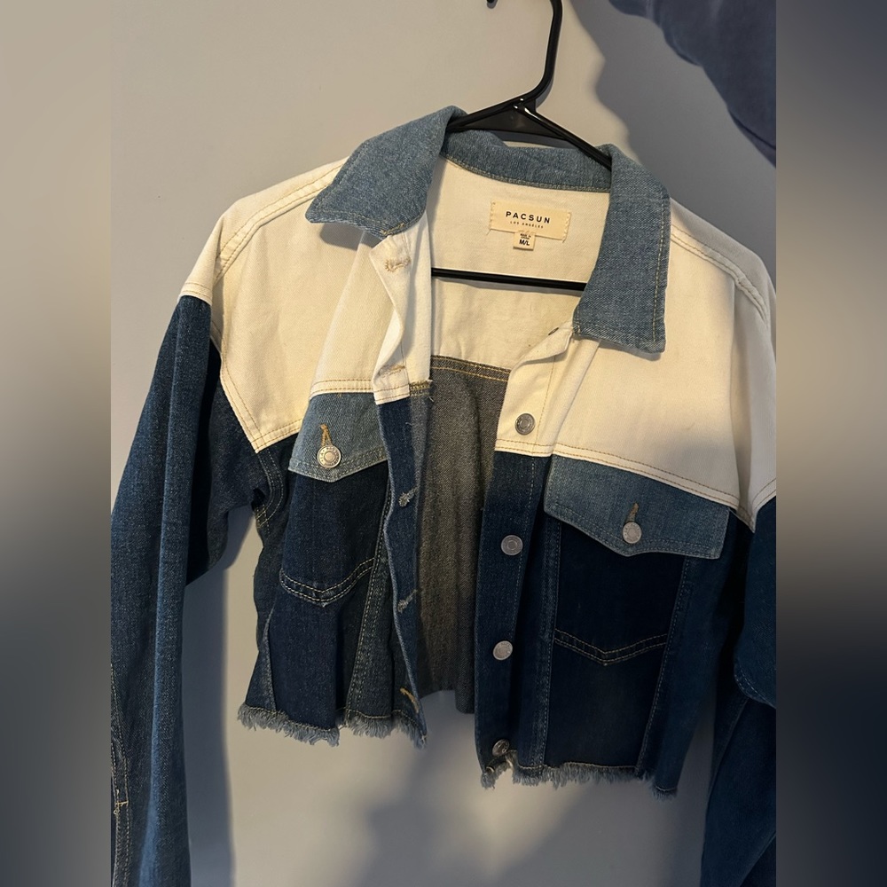 Multi Color Patchwork Cropped Jean Jacket - image 1